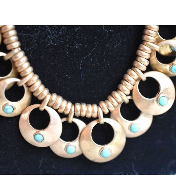 Lucky Brand Vintage Crescent Moon Turquoise Accent Gold Tone Never Worn Necklace - Picture 2 of 4